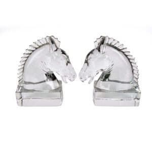 Vintage Pair Of Heisey Clear Crystal Glass Horse Head Bookends
