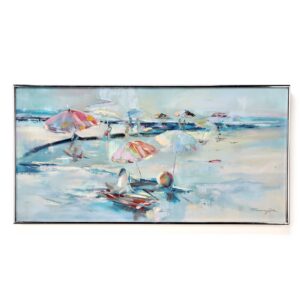 Beach Umbrella Paradise Signed By V.E. Morningstar Framed Oil Painting