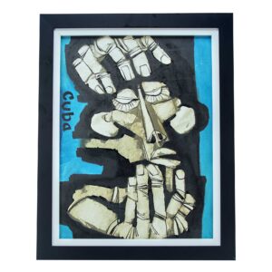 Attrib Oswaldo Guayasamin Blue/Green Tone Painting On Canvas Black Frame Art