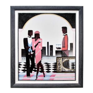 Art Deco Fashionable Couple Signed Framed Painting Attributed To Giancarlo Impiglia