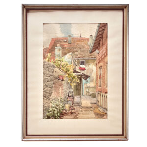 Vintage C.A Krauss Original Watercolor Backyard Artwork