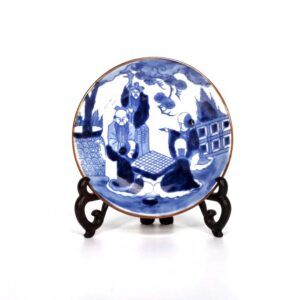 Antique 19th C. Chinese Blue White Porcelain Figural Painting Bowl Plate 6" x 6"