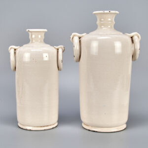Leona Lavorato A Mano Pair Of Cream Crackled Italian Ceramic Pottery