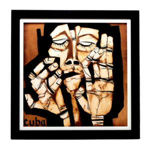 Attrib Oswaldo Guayasamin Orange/Red Tone Painting On Canvas Black Framed Art