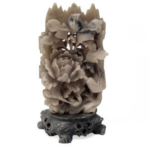 Chinese Carved Soapstone Flowers Bird Sculpture