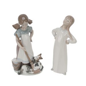 Lladro Lot Porcelain Figurines Playful Kittens, Girl Stretching