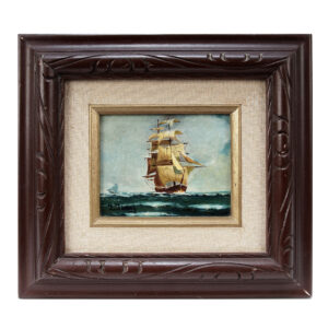 Vintage Tall Ship Schooner Oil Painting On Canvas Board by J. James